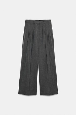 ZARA БРЮКИ С ЗАЩИПАМИ — ZW COLLECTION, СЕРЫЙ