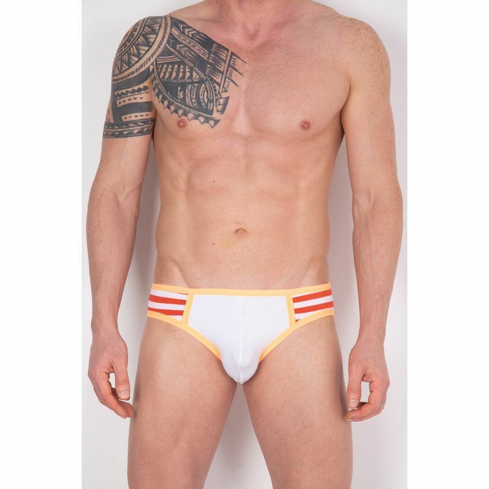 Мужские трусы слипы белые в красную полоску с  Cosmos Colors FC40_OW