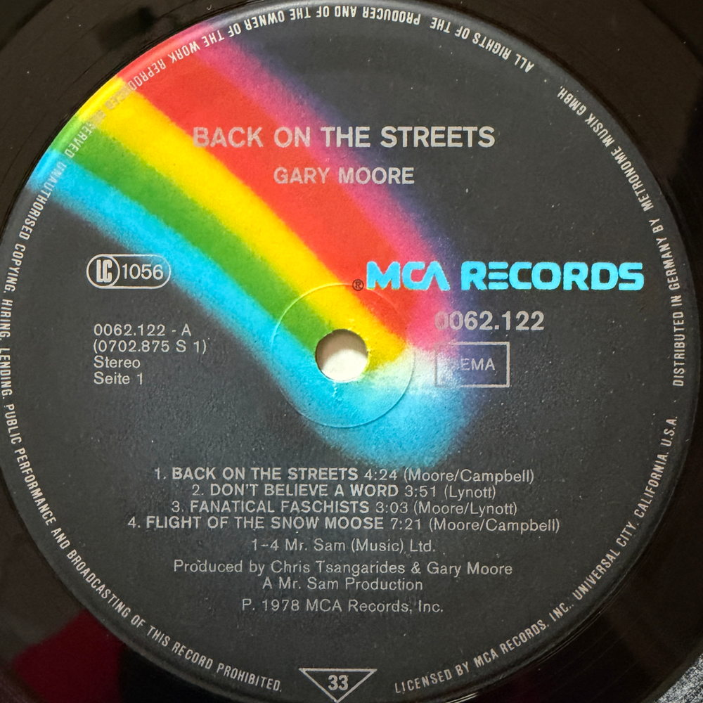 Gary Moore ‎– Back On The Streets (Германия 1978г.) Т