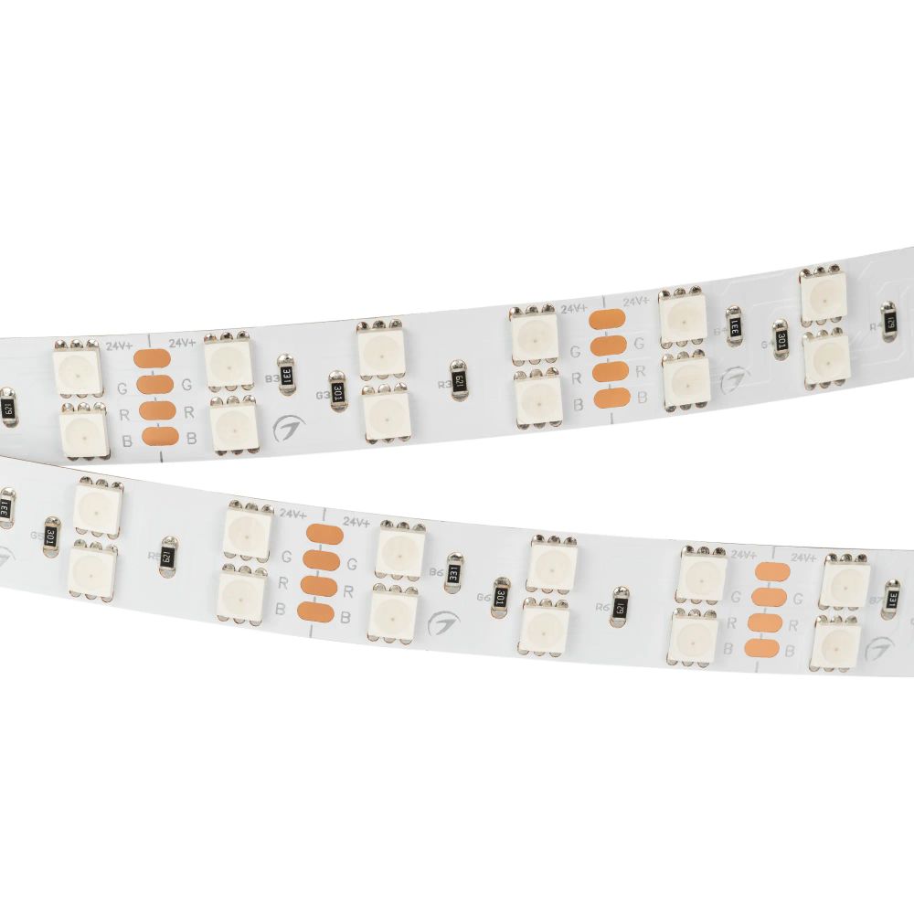 Светодиодная лента RT-B120-15mm 24V RGB (28.8 W/m, IP20, 5060, 5m) (Arlight, Открытый) 011205(2)