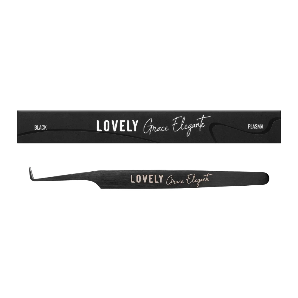 Пинцет для наращивания ресниц Lovely NanoFiber, серия Grace Elegante Black, тип Г 7 мм