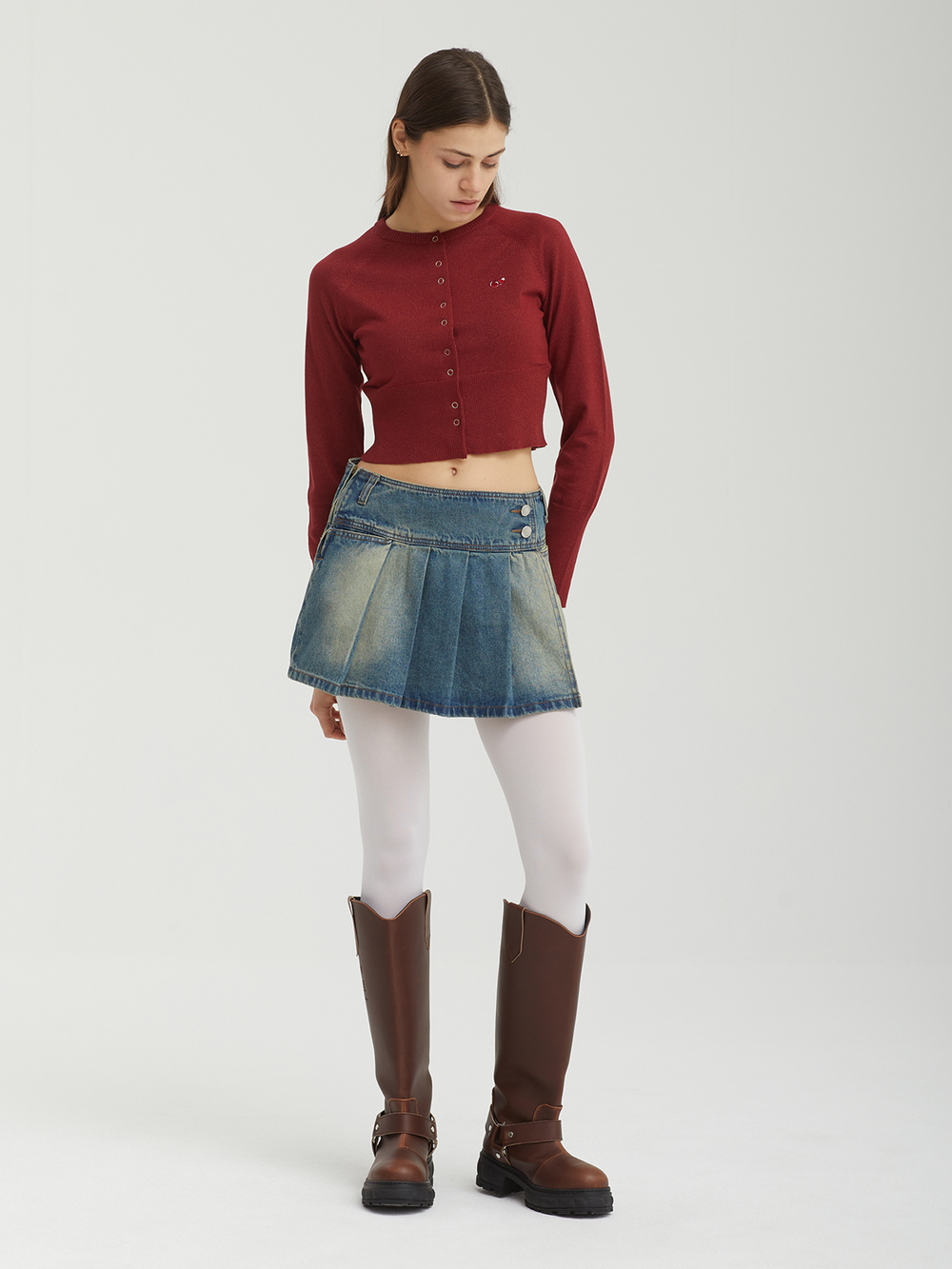 Юбка Low-waist Unblalnce Denim Pleats Mini