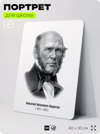 Портрет для школы в кабинет биологии "Николай Иванович Пирогов", стенд школьный для класса, деятели науки для оформления классного уголка, 40х30 см, Silver Plane x Айдентика Технолоджи