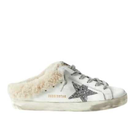 Кеды Golden Goose Superstar Sabot shearling-lined distressed glittered leather slip-on sneakers