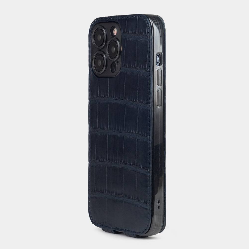 Чехол кожаный для iPhone 15 Pro Max синего цвета