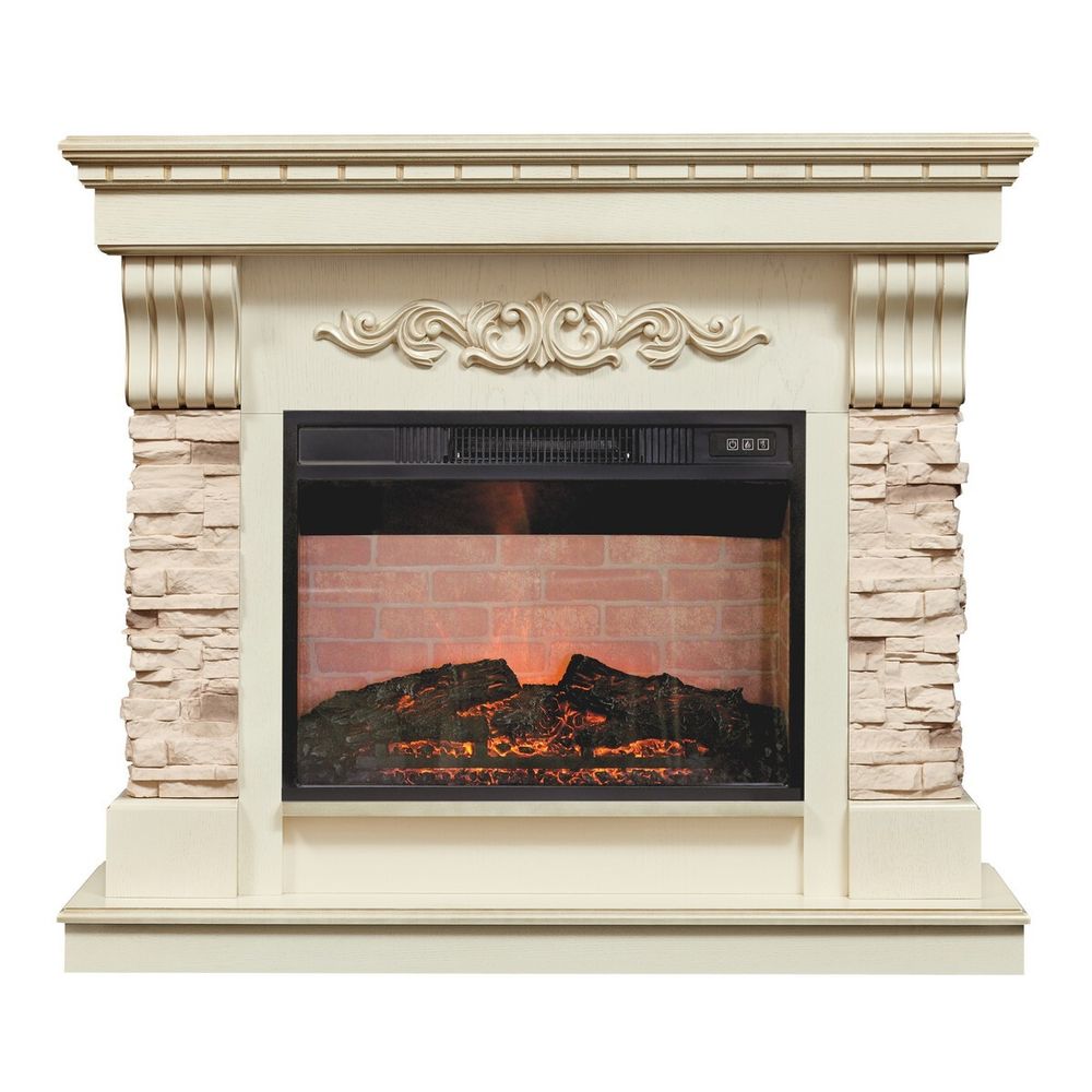 Электрокамин RealFlame Marseilles Luxe 24 WT белый дуб с золотой патиной с очагом Irvine 24