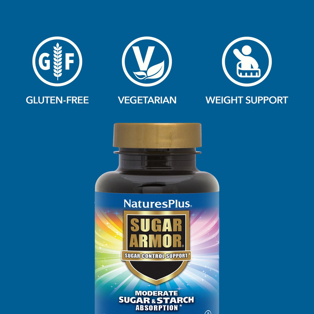 NaturesPlus, Sugar Armor, добавка для контроля сахара, 60 вегетарианских капсул