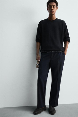 ZARA БРЮКИ REGULAR FIT ИЗ 100% ШЕРСТИ, МОРСКОЙ СИНИЙ