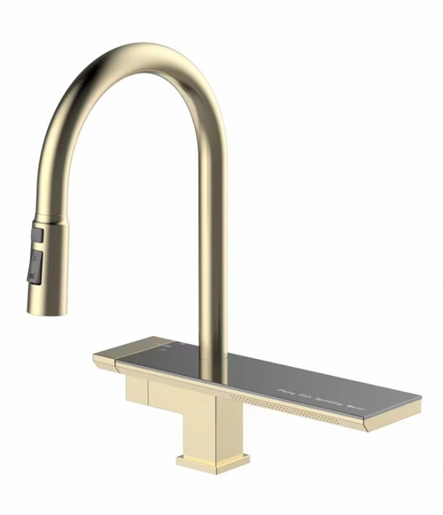 15014-S Смес. для кухни выс. с ВЫД. лейкой и ПОЛКОЙ (МАТ. ЗОЛОТО) ViEiR (5/1шт)