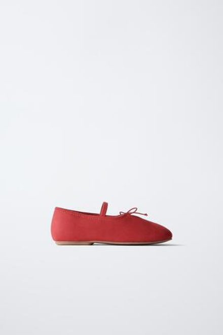 ZARA БАЛЕТКИ НА ПЛОСКОЙ ПОДОШВЕ С БАНТИКОМ, КРАСНЫЙ