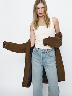 Massimo Dutti Джинсы прямого кроя из смесового хлопка с высокой посадкой, голубой