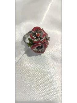 Ювелирное кольцо серебро 925 эмаль стразы