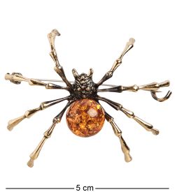 AM-2034 Брошь «Паук степной» (латунь, янтарь)