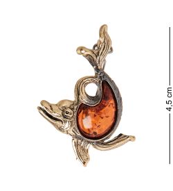 AM- 895 Брошь «Дельфинчик» (латунь, янтарь)