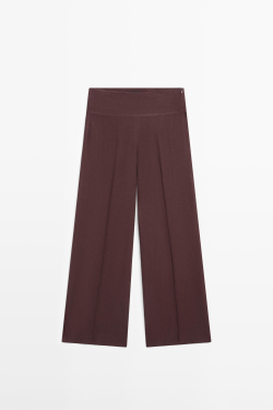 Massimo Dutti Брюки клеш из 100% льна со средней посадкой, гранатовый
