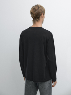 Massimo Dutti Хлопковая футболка с длинными рукавами, черный