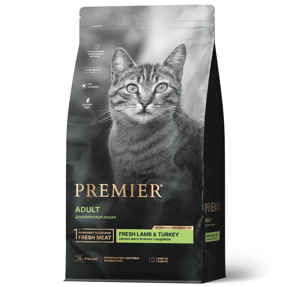 Сухой корм Premier Cat Lamb&amp;Turkey ADULT для взрослых кошек свежее мясо ягненка с индейкой 400 г