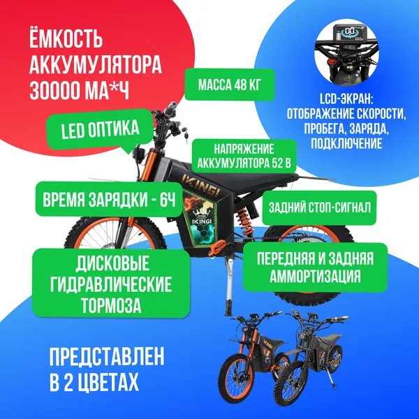 Электромотоцикл IKINGI WISH 01 1500W (52V/30Ah) - Оранжевый фото №4
