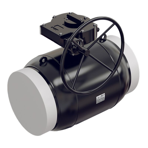 Кран стальной шаровой цельносварной ALSO КШ.П, DN-500 PN-25, длина-970мм, стандартнопроходной, приварной с редуктором