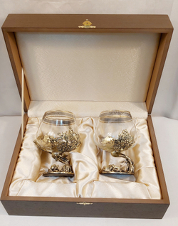 Набор из 2-х бокалов для коньяка "Охота на глухаря и Охота на кабана" (подарочный футляр)