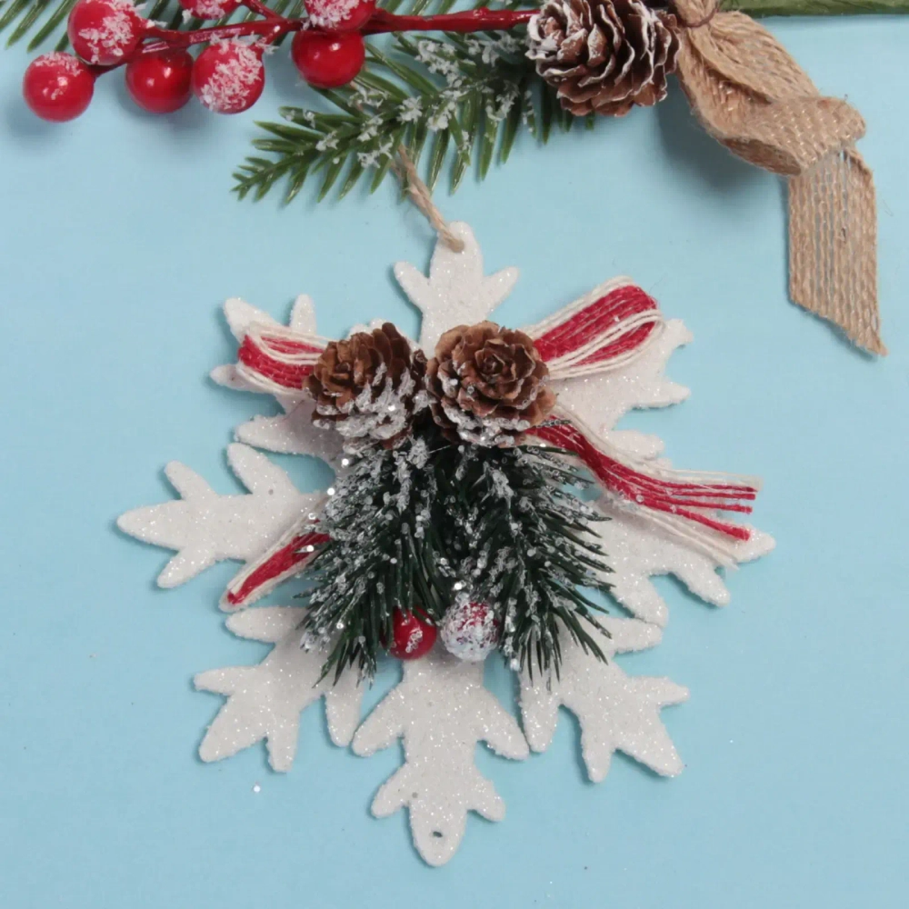 Подвеска елочная БЛЕСК «Снежинка зимняя» 12 см, Белый