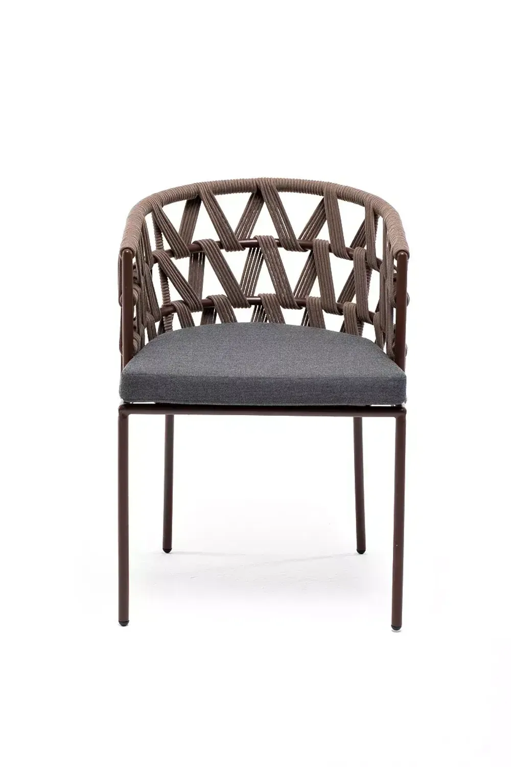 "Диего" стул плетеный из роупа, каркас из стали коричневый (RAL8016) муар, роуп коричневый круглый, ткань темно-серая 027