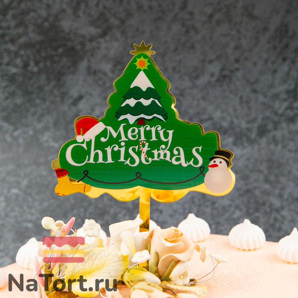 Топпер «Merry Christmas» елочка со снеговиком