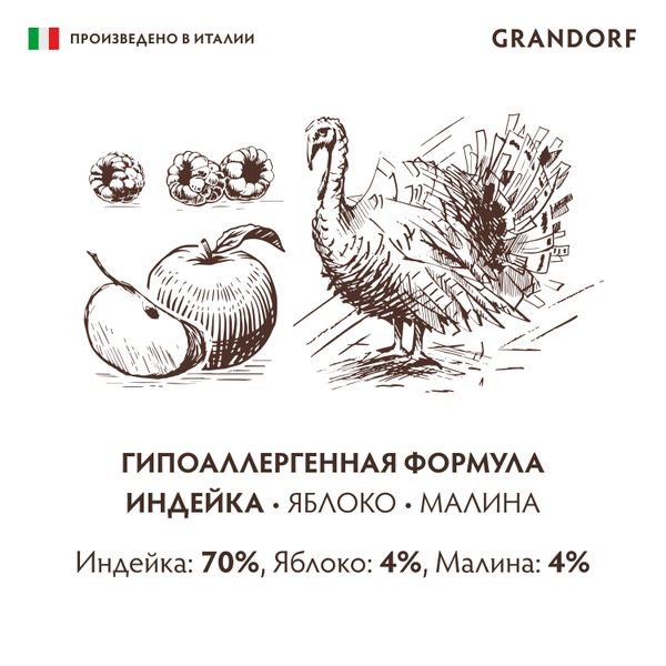 Консервы GRANDORF Dog TurAppRas для собак, паштет из индейки с яблоком и малиной