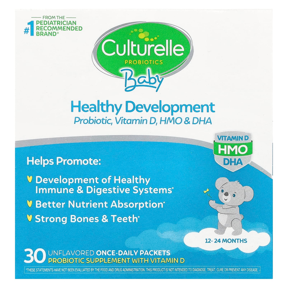 Culturelle, Пробиотики, для детей, здоровое развитие, пробиотик, витамин D, HMO и ДГК, для детей от 12 до 24 месяцев, без добавок, 30 пакетиков для приема один раз в день