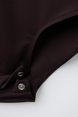 ZARA БОДИ С ВОРОТНИКОМ-СТОЙКОЙ, КОРИЧНЕВЫЙ