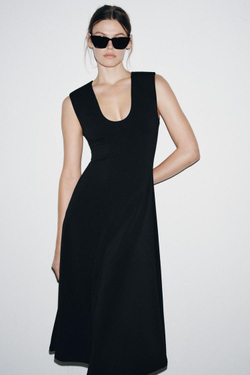 ZARA ПЛАТЬЕ МИДИ ИЗ КРЕПА, ЧЕРНЫЙ