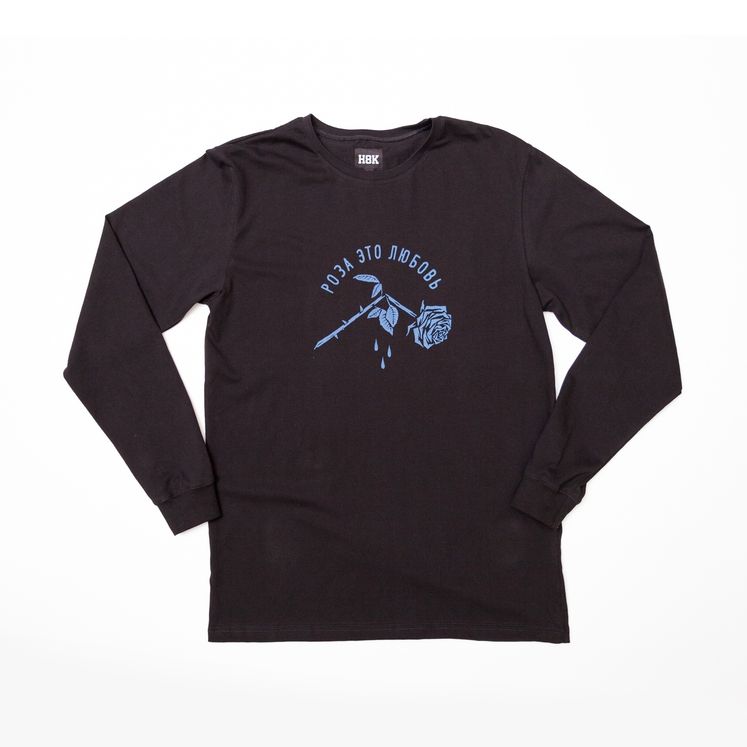 Лонгслив HOOK Роза, черный/синий рефлектив