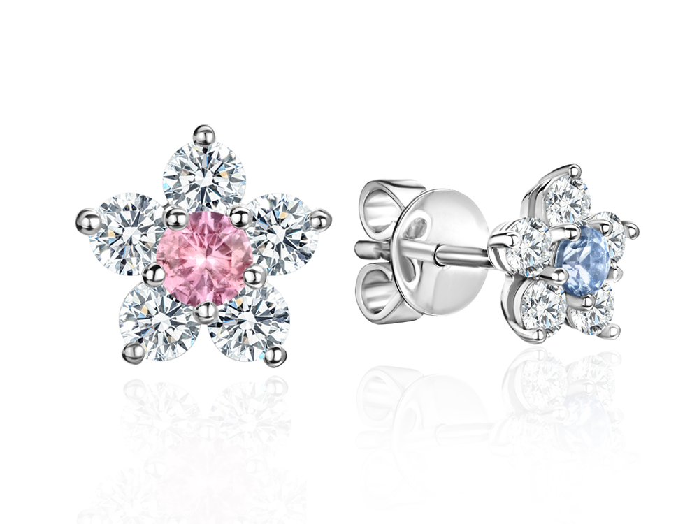 Детские пусеты с лабораторно-выращенными бриллиантами и цветными сапфирам