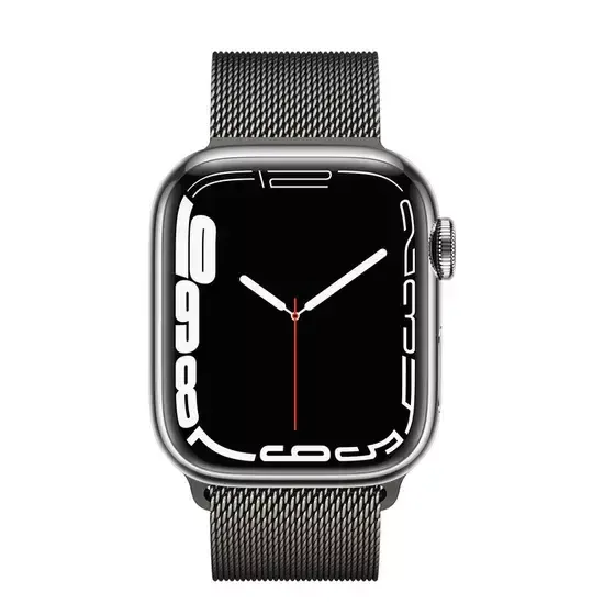 Apple Watch Series 7 (GPS + Cellular) Silver Stainless Steel Case with Graphite Milanese Loop 45mm