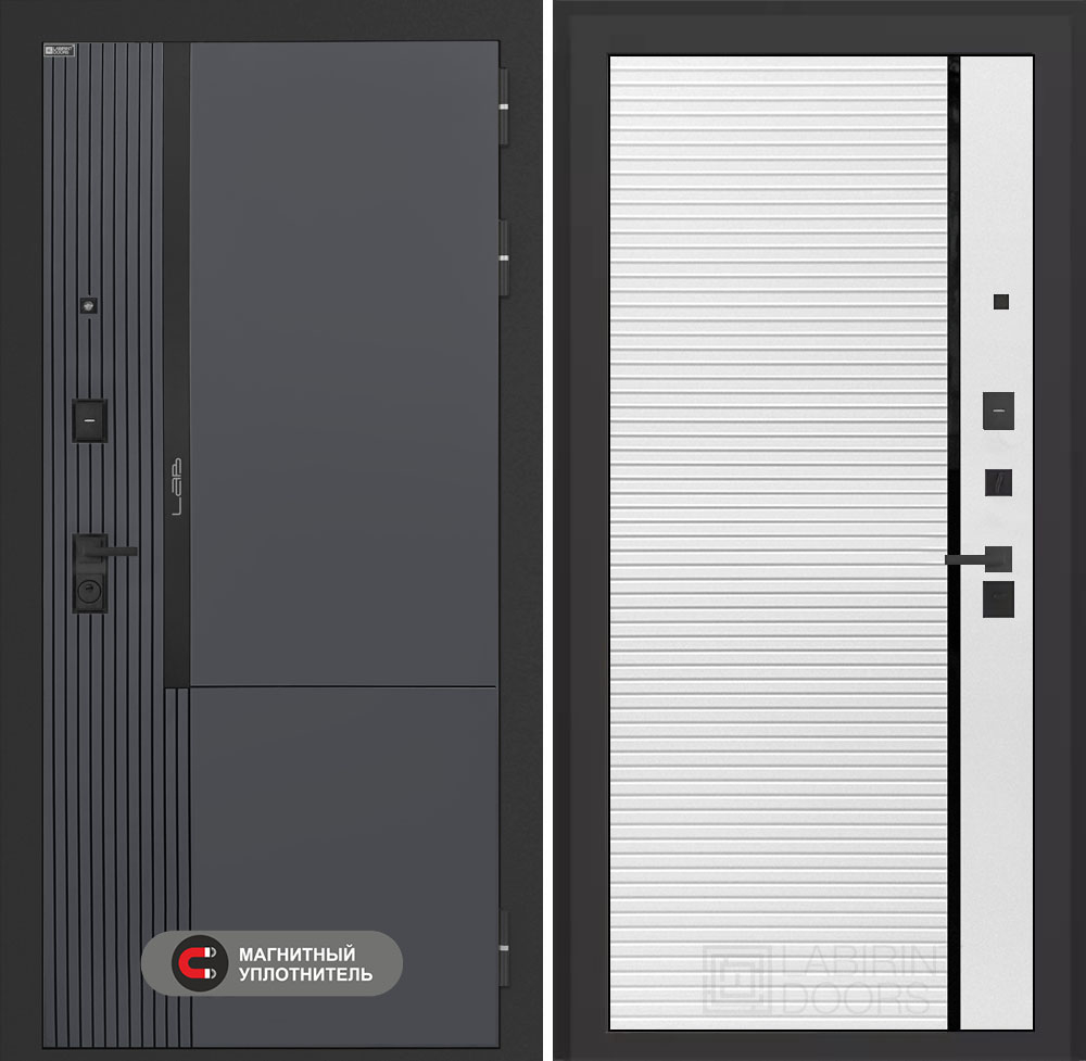 Входная дверь Лабиринт Лаб 2 Про - 22 Белый софт черная вставка