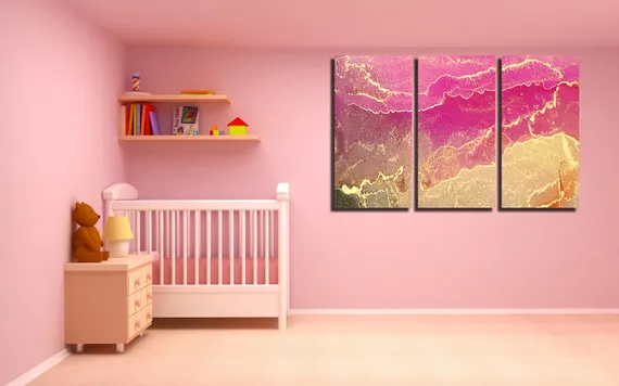 Модульная картина "Мраморная картина с золотой рябью"