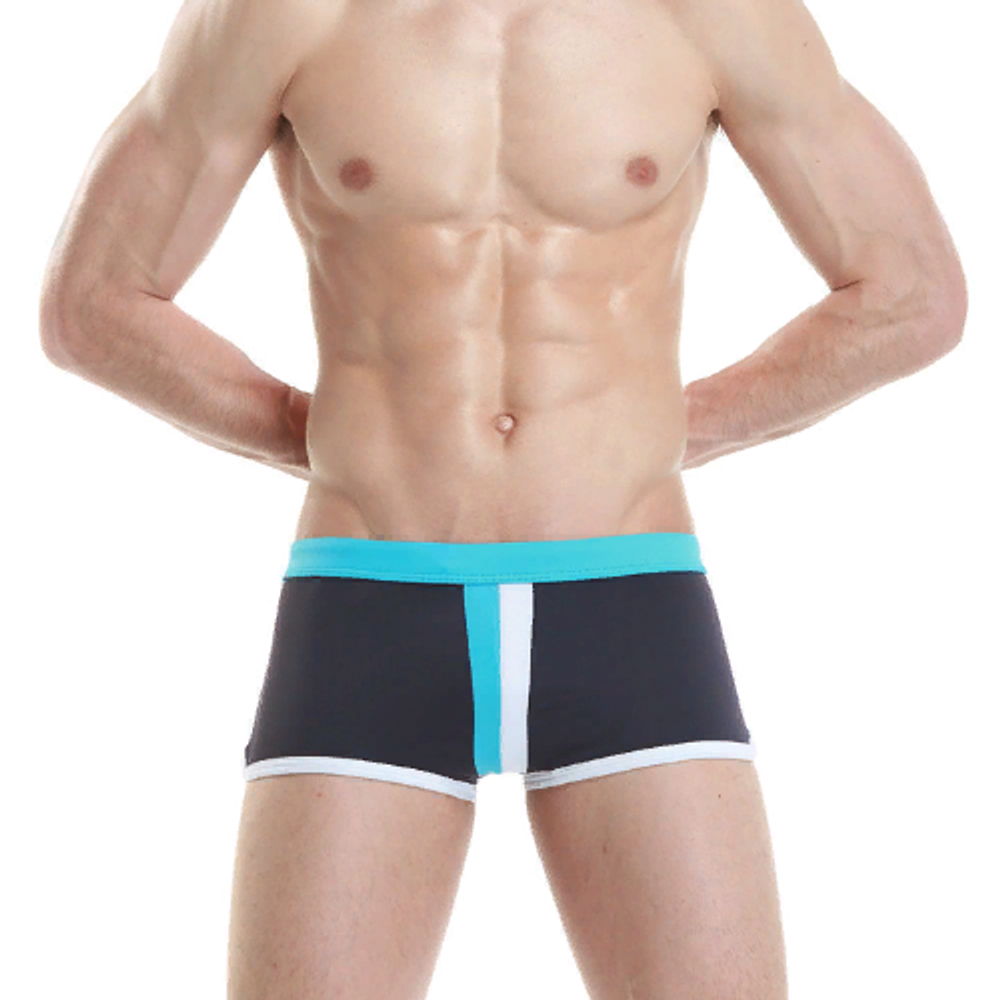 Мужские плавки хипсы темно-серые с голубым поясом Seobean 50810