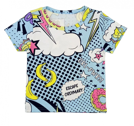 Футболка 412/27 голубая, бананы, пончики