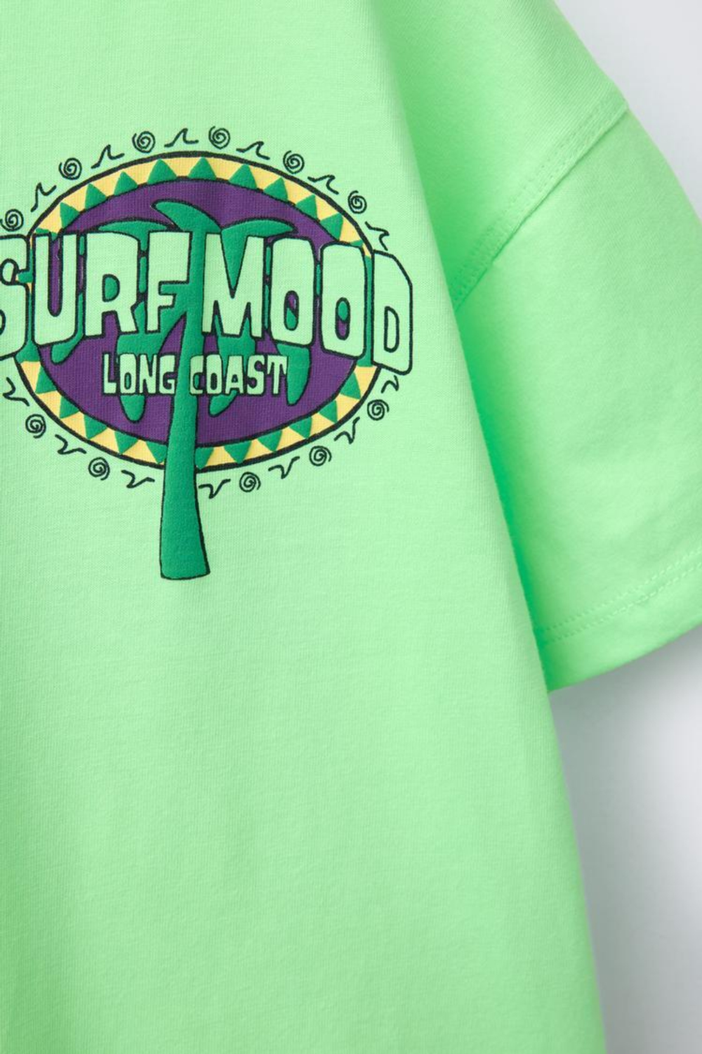 ZARA ФУТБОЛКА С ПРИНТОМ «ПАЛЬМЫ», НЕОНОВО-ЛАЙМОВЫЙ