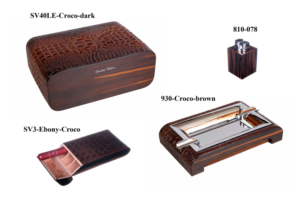 Чехол Gentili на 3 сигары — крокодил / эбеновое дерево