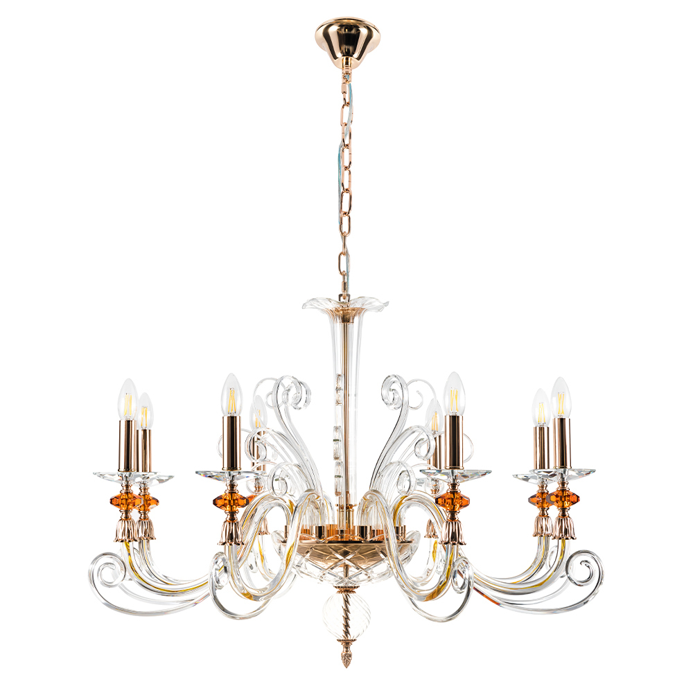 Подвесная люстра Crystal Lux CATARINA SP8 V2 GOLD/TRANSPARENT-COGNAC