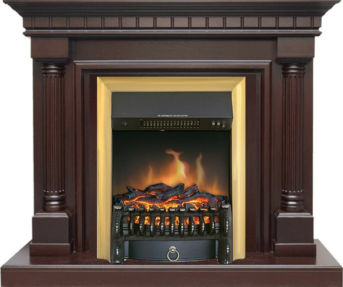 Каминокомплект Dallas - Темный дуб с очагом Fobos FX Brass