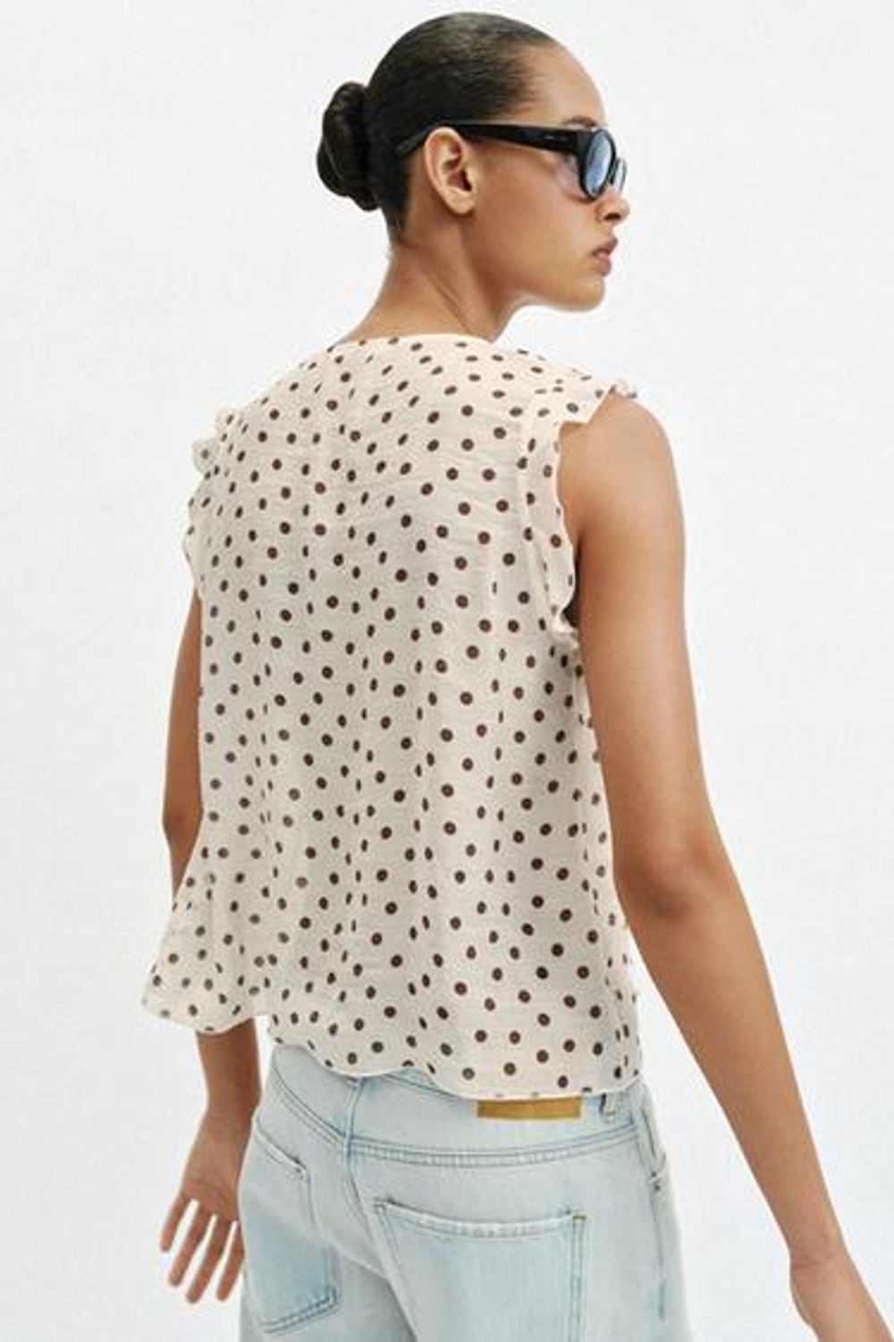 ZARA БЛУЗА В ГОРОШЕК, ЭКРЮ/КОРИЧНЕВЫЙ