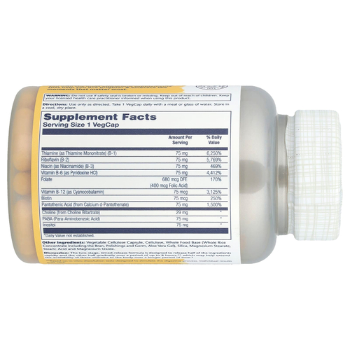 Solaray, B-Complex 75, комплекс с витаминами группы B медленного высвобождения, 100 вегетарианских капсул