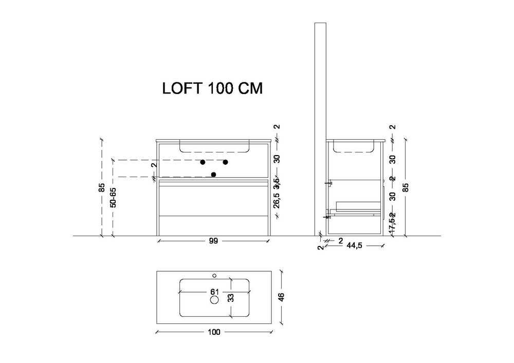 Armadi Art Ящик под консоль LOFT 100 Антрацит, 1 полка