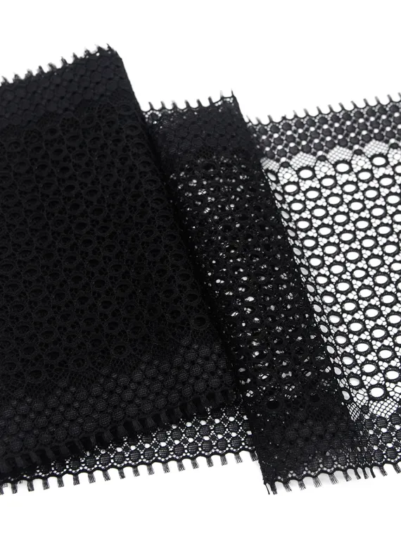 906 Кружево эластичное 19 см, перфорация, Италия, черный 170