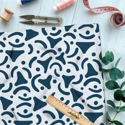 Ткань блэкаут синие треугольные узоры на голубом фоне