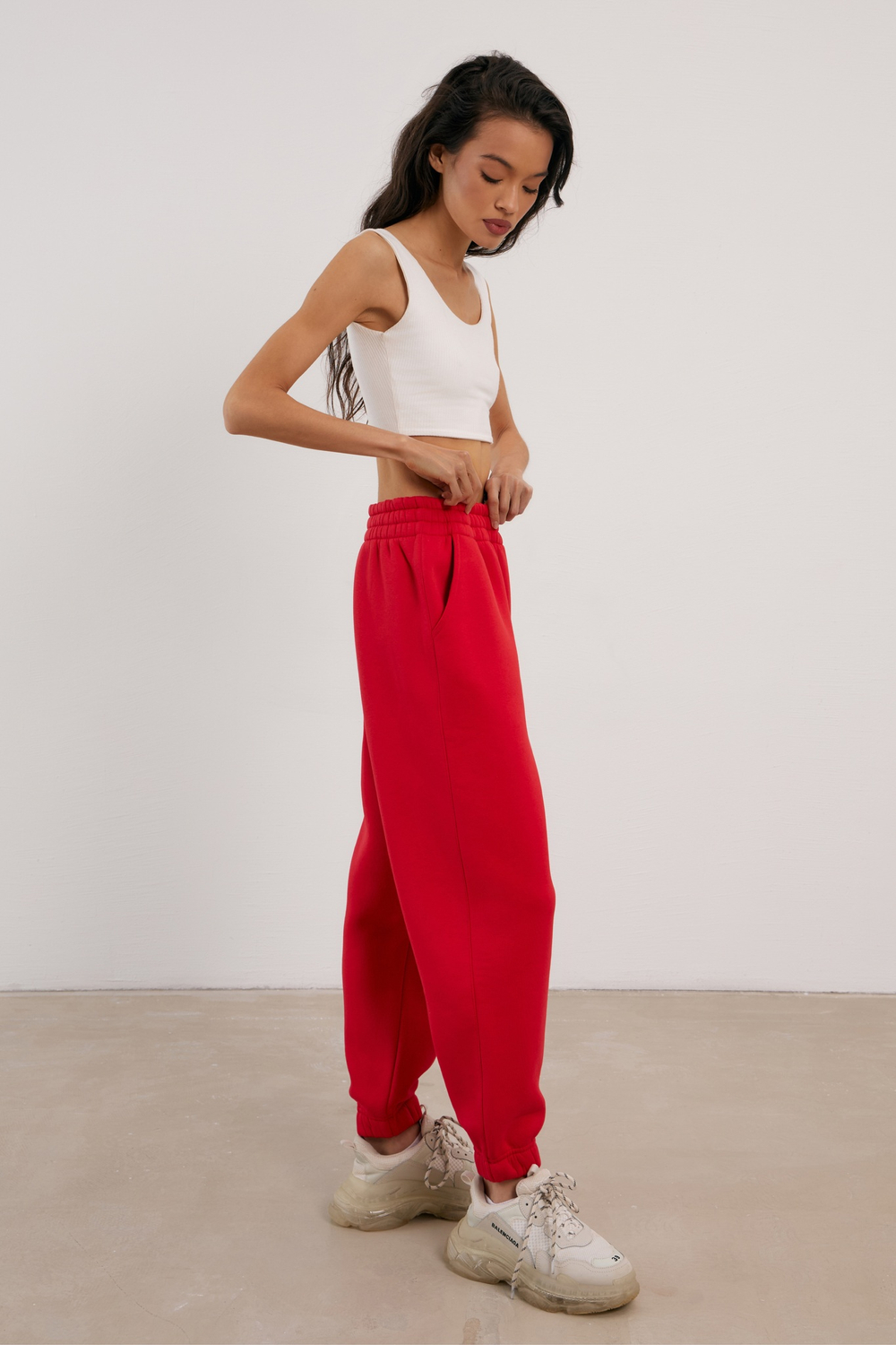 Джоггеры OVERSIZE, с начесом, красные