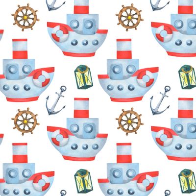 Пароход якорь и штурвал