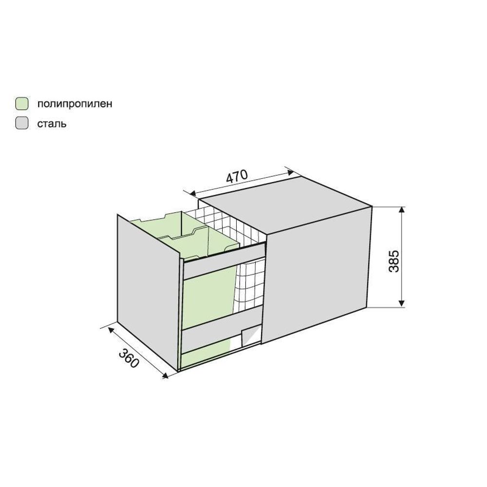 Ведро для мусора (2х10л + сетка 24л) выдвижное, сталь нержавеющая